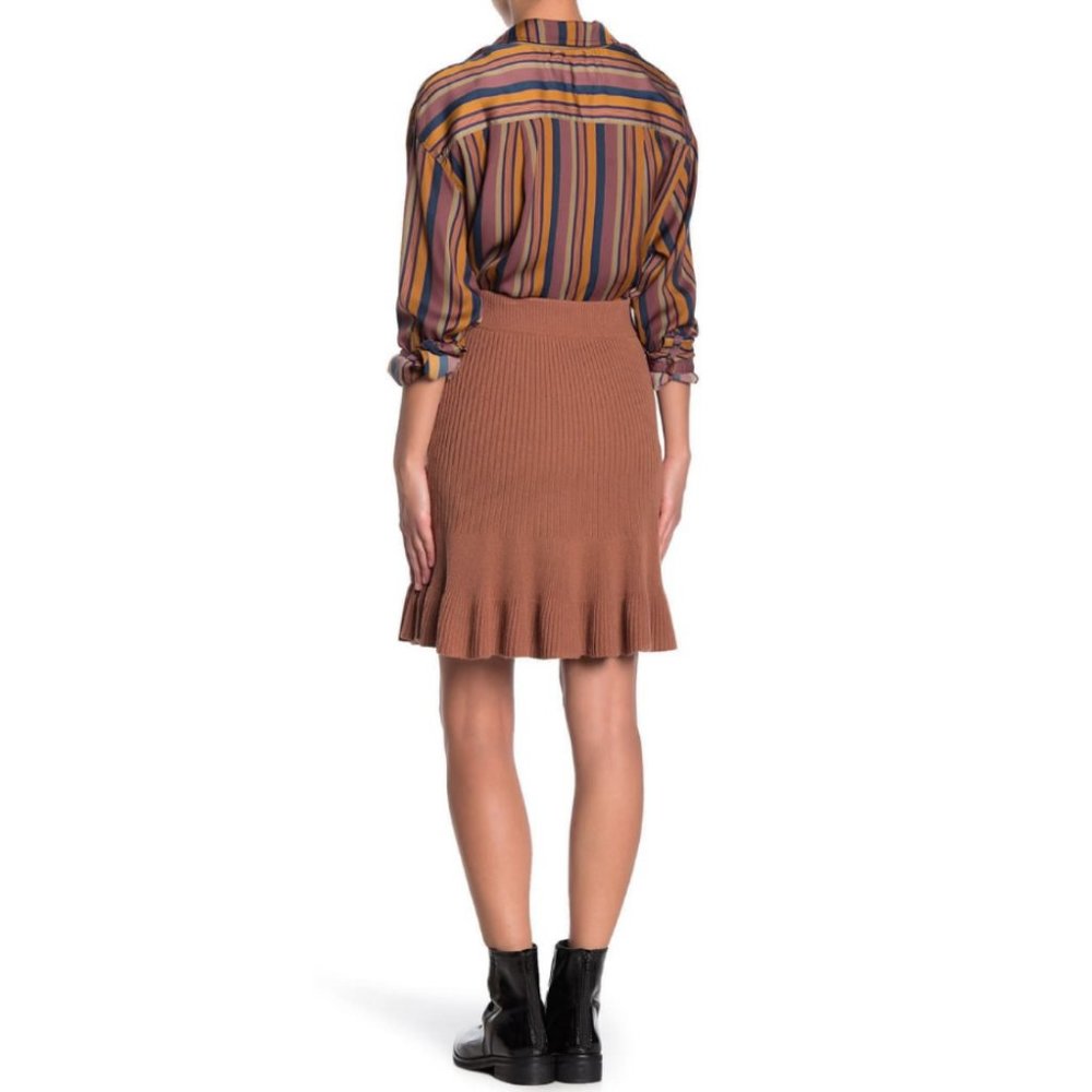 Free People Ribbed Knit Ruffle Mini Skirt in Cocoa - Picture 2 of 12